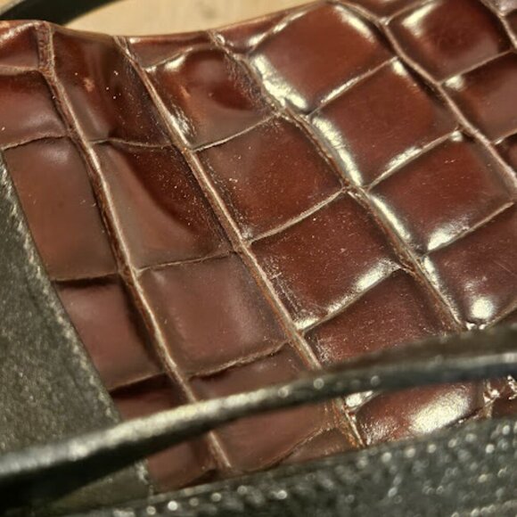 Brahmin Crocodile Embossed Brown Leather Handbag - Picture 9 of 11